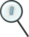 Gram-positive bacterium with flagella and cilia under magnifying glass